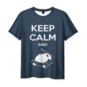 Мужская футболка 3D с принтом Keep calm and zzz в Курске, 100% полиэфир | прямой крой, круглый вырез горловины, длина до линии бедер | Тематика изображения на принте: cat | cute | keep calm | sleep | zzz | будь спокоен | кот | котик | кошак | милый | с надписью | спящий