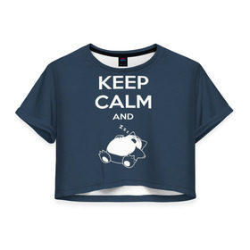 Женская футболка 3D укороченная с принтом Keep calm and zzz в Курске, 100% полиэстер | круглая горловина, длина футболки до линии талии, рукава с отворотами | cat | cute | keep calm | sleep | zzz | будь спокоен | кот | котик | кошак | милый | с надписью | спящий