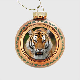 Стеклянный ёлочный шар с принтом Тигр в Курске, Стекло | Диаметр: 80 мм | дикая кошка | клыки | кошка | пасть | сафари | тигр | хищник