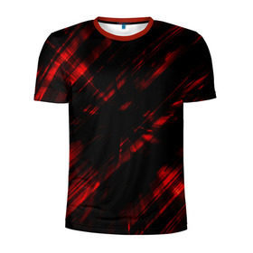Мужская футболка 3D спортивная с принтом broken lines в Курске, 100% полиэстер с улучшенными характеристиками | приталенный силуэт, круглая горловина, широкие плечи, сужается к линии бедра | абстракция | черно красный