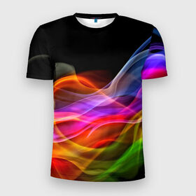 Мужская футболка 3D спортивная с принтом Цветной дым в Курске, 100% полиэстер с улучшенными характеристиками | приталенный силуэт, круглая горловина, широкие плечи, сужается к линии бедра | абстракция | волны | дым | узоры | форма | цвет