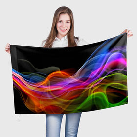 Флаг 3D с принтом Цветной дым в Курске, 100% полиэстер | плотность ткани — 95 г/м2, размер — 67 х 109 см. Принт наносится с одной стороны | абстракция | волны | дым | узоры | форма | цвет
