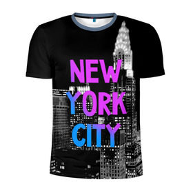 Мужская футболка 3D спортивная с принтом Нью-Йорк в Курске, 100% полиэстер с улучшенными характеристиками | приталенный силуэт, круглая горловина, широкие плечи, сужается к линии бедра | america | capital | city | lights | new york | night | skyscrapers | tourism | usa | америка | город | ночь | нью йорк | огни | столица | сша | туризм