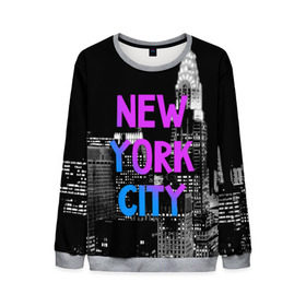 Мужской свитшот 3D с принтом Нью-Йорк в Курске, 100% полиэстер с мягким внутренним слоем | круглый вырез горловины, мягкая резинка на манжетах и поясе, свободная посадка по фигуре | america | capital | city | lights | new york | night | skyscrapers | tourism | usa | америка | город | ночь | нью йорк | огни | столица | сша | туризм