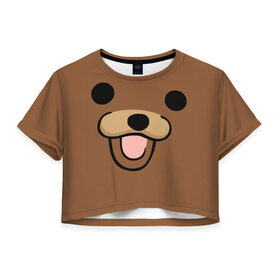 Женская футболка 3D укороченная с принтом Медведь в Курске, 100% полиэстер | круглая горловина, длина футболки до линии талии, рукава с отворотами | Тематика изображения на принте: интернет | клевый | медведь | мем | мишка | мишки | прикол | прикольный | смешной | шутка