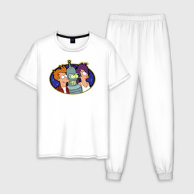 Мужская пижама хлопок с принтом Futurama в Курске, 100% хлопок | брюки и футболка прямого кроя, без карманов, на брюках мягкая резинка на поясе и по низу штанин
 | futurama | бендер | лила | фрай | футурама