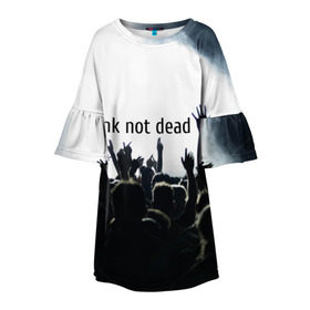 Детское платье 3D с принтом Punk not dead в Курске, 100% полиэстер | прямой силуэт, чуть расширенный к низу. Круглая горловина, на рукавах — воланы | punk not dead | бит | группа | драйв | дым | зал | концерт | музыка | надпись | панк | панк не умрет | панки | рок | слова | танцы | туман | тусовка | фраза | хой