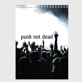 Скетчбук с принтом Punk not dead в Курске, 100% бумага
 | 48 листов, плотность листов — 100 г/м2, плотность картонной обложки — 250 г/м2. Листы скреплены сверху удобной пружинной спиралью | punk not dead | бит | группа | драйв | дым | зал | концерт | музыка | надпись | панк | панк не умрет | панки | рок | слова | танцы | туман | тусовка | фраза | хой