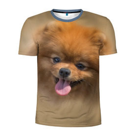 Мужская футболка 3D спортивная с принтом Шпиц в Курске, 100% полиэстер с улучшенными характеристиками | приталенный силуэт, круглая горловина, широкие плечи, сужается к линии бедра | shpic | животные | мордочка | пёс | рыжий | собака | собачка | язык
