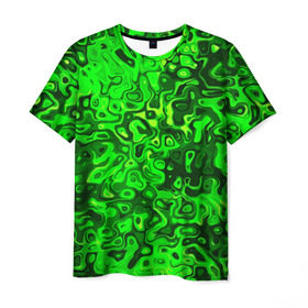 Мужская футболка 3D с принтом Зелёные разводы в Курске, 100% полиэфир | прямой крой, круглый вырез горловины, длина до линии бедер | 
