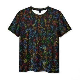 Мужская футболка 3D с принтом Танцующие человечки в Курске, 100% полиэфир | прямой крой, круглый вырез горловины, длина до линии бедер | дискотека | люди | музыка | радуга | рисованый | рисунок | танцы | толпа