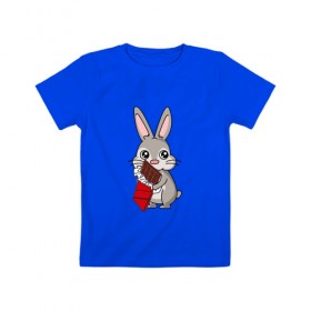 Детская футболка хлопок с принтом Любитель шоколада в Курске, 100% хлопок | круглый вырез горловины, полуприлегающий силуэт, длина до линии бедер | животные | заяц | кролик | пасха | шоколад | юмор