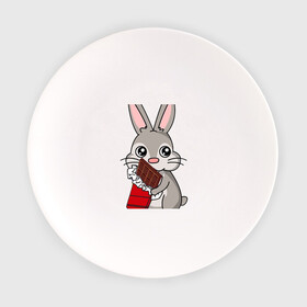 Тарелка с принтом Любитель шоколада в Курске, фарфор | диаметр - 210 мм
диаметр для нанесения принта - 120 мм | Тематика изображения на принте: животные | заяц | кролик | пасха | шоколад | юмор