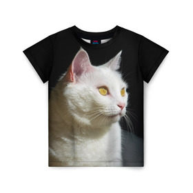 Детская футболка 3D с принтом Белая и пушистая в Курске, 100% гипоаллергенный полиэфир | прямой крой, круглый вырез горловины, длина до линии бедер, чуть спущенное плечо, ткань немного тянется | белый | взгляд | глаза | киска | кот | котёнок | кошка | пушистый