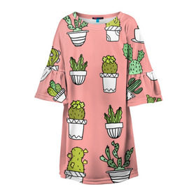 Детское платье 3D с принтом cactus в Курске, 100% полиэстер | прямой силуэт, чуть расширенный к низу. Круглая горловина, на рукавах — воланы | cactus | tmblr | tubmler | кактус
