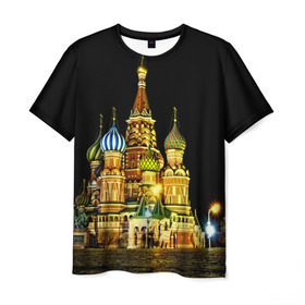 Мужская футболка 3D с принтом Москва в Курске, 100% полиэфир | прямой крой, круглый вырез горловины, длина до линии бедер | Тематика изображения на принте: kremlin | moscow | russia | город | кремль | москва | ночь | огни | река