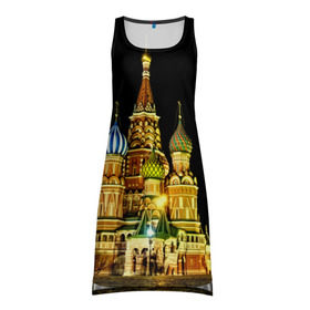 Платье-майка 3D с принтом Москва в Курске, 100% полиэстер | полуприлегающий силуэт, широкие бретели, круглый вырез горловины, удлиненный подол сзади. | kremlin | moscow | russia | город | кремль | москва | ночь | огни | река