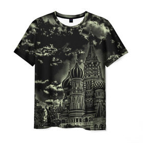 Мужская футболка 3D с принтом Москва в Курске, 100% полиэфир | прямой крой, круглый вырез горловины, длина до линии бедер | кремль | ночь | пейзаж
