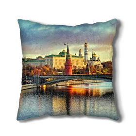 Подушка 3D с принтом Москва река в Курске, наволочка – 100% полиэстер, наполнитель – холлофайбер (легкий наполнитель, не вызывает аллергию). | состоит из подушки и наволочки. Наволочка на молнии, легко снимается для стирки | kremlin | moscow | russia | город | кремль | москва | ночь | огни | река