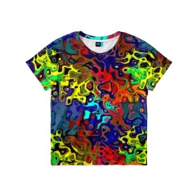 Детская футболка 3D с принтом Разноцветные разводы в Курске, 100% гипоаллергенный полиэфир | прямой крой, круглый вырез горловины, длина до линии бедер, чуть спущенное плечо, ткань немного тянется | абстракция | краска | размытие