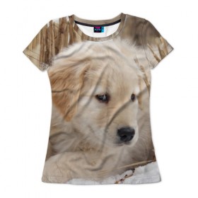Женская футболка 3D с принтом Щеночек в Курске, 100% полиэфир ( синтетическое хлопкоподобное полотно) | прямой крой, круглый вырез горловины, длина до линии бедер | dog | puppy | собака | щенок | щеночек