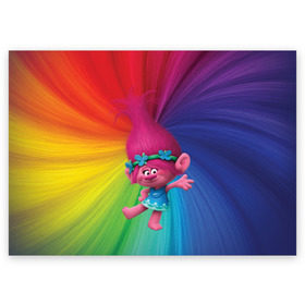 Поздравительная открытка с принтом Розочка тролли в Курске, 100% бумага | плотность бумаги 280 г/м2, матовая, на обратной стороне линовка и место для марки
 | trolls | детям | мультик | мультики | мультфильм | мультфильмы | радуга | разноцветные | разные цвета | розочка | тролли | тролль | цветные