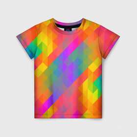 Детская футболка 3D с принтом Цветные кубики в Курске, 100% гипоаллергенный полиэфир | прямой крой, круглый вырез горловины, длина до линии бедер, чуть спущенное плечо, ткань немного тянется | квадраты