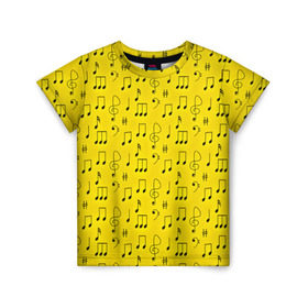 Детская футболка 3D с принтом Ноты в Курске, 100% гипоаллергенный полиэфир | прямой крой, круглый вырез горловины, длина до линии бедер, чуть спущенное плечо, ткань немного тянется | желтый | музыка