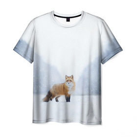 Мужская футболка 3D с принтом лесная красотка в Курске, 100% полиэфир | прямой крой, круглый вырез горловины, длина до линии бедер | зима | лес | лиса | рыжая | снег | тайга
