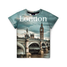 Детская футболка 3D с принтом London в Курске, 100% гипоаллергенный полиэфир | прямой крой, круглый вырез горловины, длина до линии бедер, чуть спущенное плечо, ткань немного тянется | england | london | vjcn. биг бен | англия | британия | великобритания | владычица морей | город | гостеприимный | дождей | клевый | красивый | лилия | лондон | на темзе | окна | прикольный | столица | тауэр