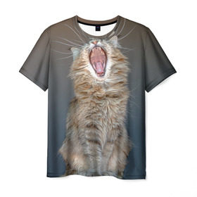 Мужская футболка 3D с принтом Мартовский кот в Курске, 100% полиэфир | прямой крой, круглый вырез горловины, длина до линии бедер | кот | кошка | март | пасть | усы