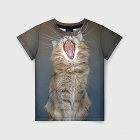 Детская футболка 3D с принтом Мартовский кот в Курске, 100% гипоаллергенный полиэфир | прямой крой, круглый вырез горловины, длина до линии бедер, чуть спущенное плечо, ткань немного тянется | Тематика изображения на принте: кот | кошка | март | пасть | усы