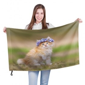 Флаг 3D с принтом Веночек в Курске, 100% полиэстер | плотность ткани — 95 г/м2, размер — 67 х 109 см. Принт наносится с одной стороны | василёк | венок | котёнок | кошка | цветок