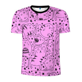 Мужская футболка 3D спортивная с принтом котейки в Курске, 100% полиэстер с улучшенными характеристиками | приталенный силуэт, круглая горловина, широкие плечи, сужается к линии бедра | cat | кот | котейки | котик | кошка | рисунок | розовый