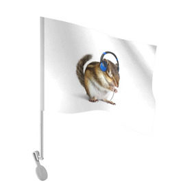 Флаг для автомобиля с принтом бурундук-меломан в Курске, 100% полиэстер | Размер: 30*21 см | белка | бурундук | музыка | наушники | ритм
