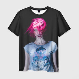 Мужская футболка 3D с принтом девушка с розовыми волосами в Курске, 100% полиэфир | прямой крой, круглый вырез горловины, длина до линии бедер | волосы | девушка | мода | парик | перья | розовый | стиль | череп | этника | этно