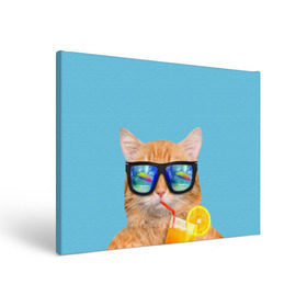 Холст прямоугольный с принтом котэ на отдыхе в Курске, 100% ПВХ |  | кот | котик | лето | море | отдых | очки | пальмы | пляж | рыжий кот | солнце