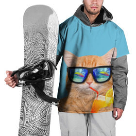 Накидка на куртку 3D с принтом котэ на отдыхе в Курске, 100% полиэстер |  | кот | котик | лето | море | отдых | очки | пальмы | пляж | рыжий кот | солнце