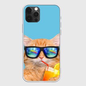 Чехол для iPhone 12 Pro Max с принтом котэ на отдыхе в Курске, Силикон |  | кот | котик | лето | море | отдых | очки | пальмы | пляж | рыжий кот | солнце