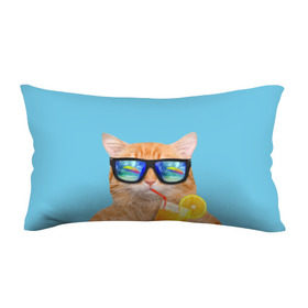 Подушка 3D антистресс с принтом котэ на отдыхе в Курске, наволочка — 100% полиэстер, наполнитель — вспененный полистирол | состоит из подушки и наволочки на молнии | Тематика изображения на принте: кот | котик | лето | море | отдых | очки | пальмы | пляж | рыжий кот | солнце