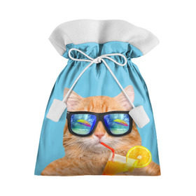 Подарочный 3D мешок с принтом котэ на отдыхе в Курске, 100% полиэстер | Размер: 29*39 см | Тематика изображения на принте: кот | котик | лето | море | отдых | очки | пальмы | пляж | рыжий кот | солнце