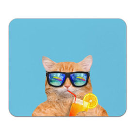 Коврик прямоугольный с принтом котэ на отдыхе в Курске, натуральный каучук | размер 230 х 185 мм; запечатка лицевой стороны | кот | котик | лето | море | отдых | очки | пальмы | пляж | рыжий кот | солнце
