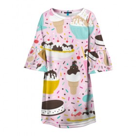 Детское платье 3D с принтом Ice Cream в Курске, 100% полиэстер | прямой силуэт, чуть расширенный к низу. Круглая горловина, на рукавах — воланы | food | ice cream | вкусно | еда | мороженое