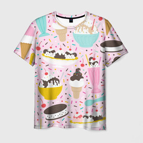 Мужская футболка 3D с принтом Ice Cream в Курске, 100% полиэфир | прямой крой, круглый вырез горловины, длина до линии бедер | food | ice cream | вкусно | еда | мороженое