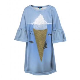 Детское платье 3D с принтом Мороженое в Курске, 100% полиэстер | прямой силуэт, чуть расширенный к низу. Круглая горловина, на рукавах — воланы | food | ice cream | вкусно | еда | мороженое