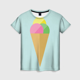 Женская футболка 3D с принтом POP в Курске, 100% полиэфир ( синтетическое хлопкоподобное полотно) | прямой крой, круглый вырез горловины, длина до линии бедер | food | ice cream | love | вкусно | еда | мороженое