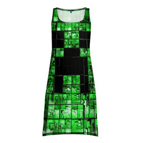 Платье-майка 3D с принтом Minecraft в Курске, 100% полиэстер | полуприлегающий силуэт, широкие бретели, круглый вырез горловины, удлиненный подол сзади. | game | green | minecraft | игра | игрок | компьютерные игры | майнкрафт
