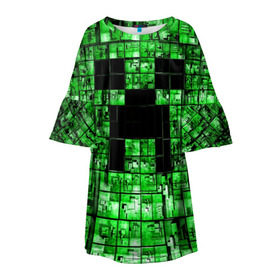 Детское платье 3D с принтом Minecraft в Курске, 100% полиэстер | прямой силуэт, чуть расширенный к низу. Круглая горловина, на рукавах — воланы | Тематика изображения на принте: game | green | minecraft | игра | игрок | компьютерные игры | майнкрафт
