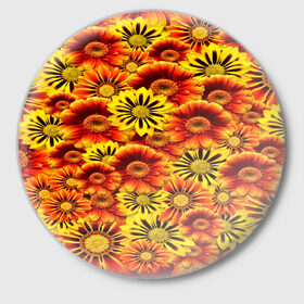 Значок с принтом Цветы в Курске,  металл | круглая форма, металлическая застежка в виде булавки | flower | оранжевый | цветочки | цветы