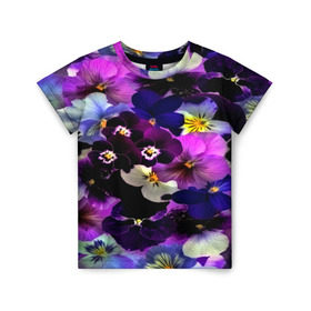 Детская футболка 3D с принтом Flower Garden в Курске, 100% гипоаллергенный полиэфир | прямой крой, круглый вырез горловины, длина до линии бедер, чуть спущенное плечо, ткань немного тянется | Тематика изображения на принте: паттерн | разноцветный | цветы